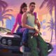 Ilustración oficial de Jason y Lucia en Vice City al atardecer