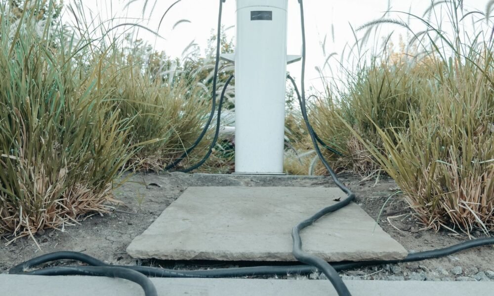 Infraestructura de carga para vehículos eléctricos en un entorno verde.